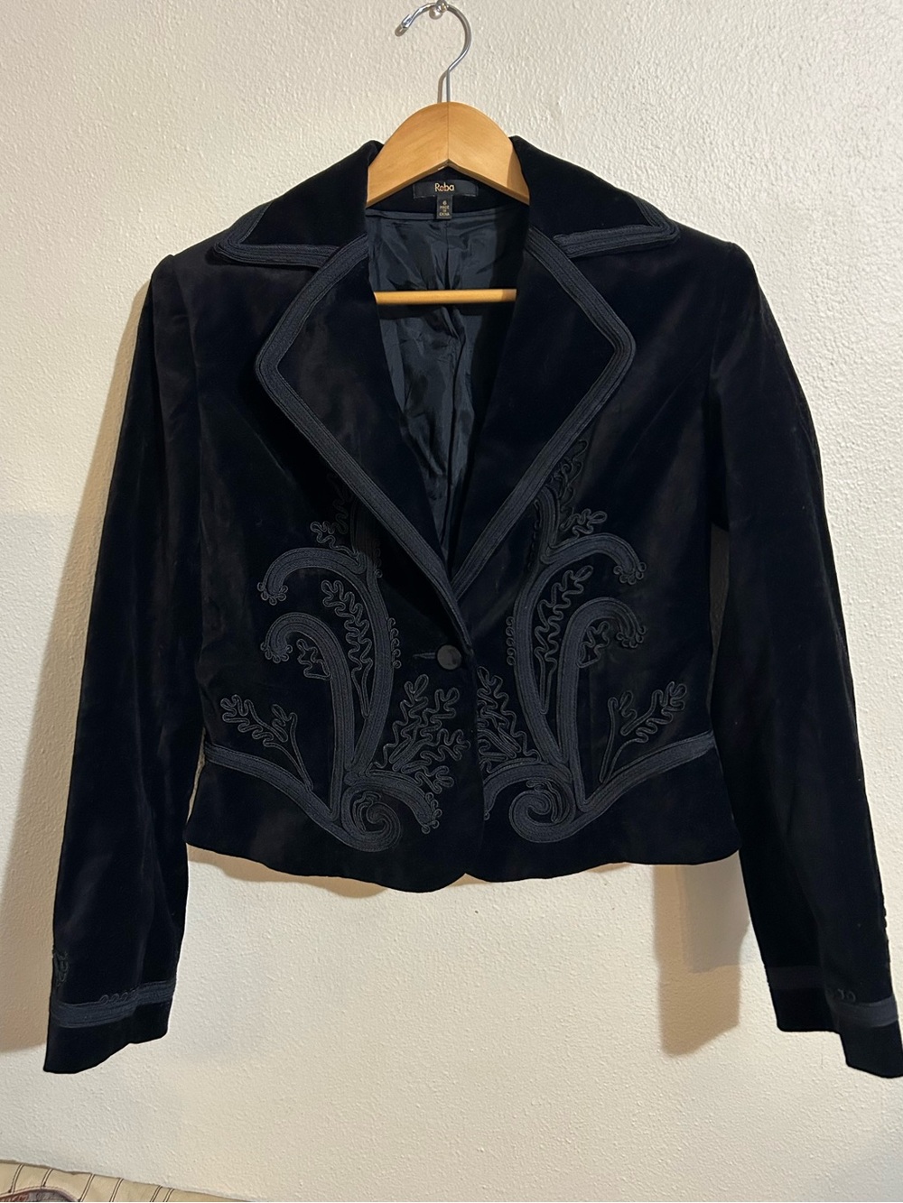 Reba Black Velvet Embroidered Cropped Blazer Jacket Western Victorian Whimsigoth